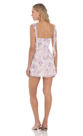 Tassel Strap Floral Dress in Lavender